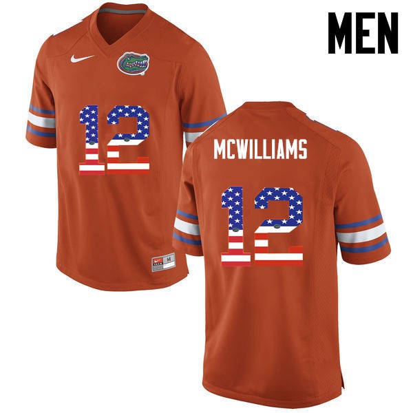 Florida Gators Men #12 C.J. McWilliams College Football USA Flag Fashion Orange